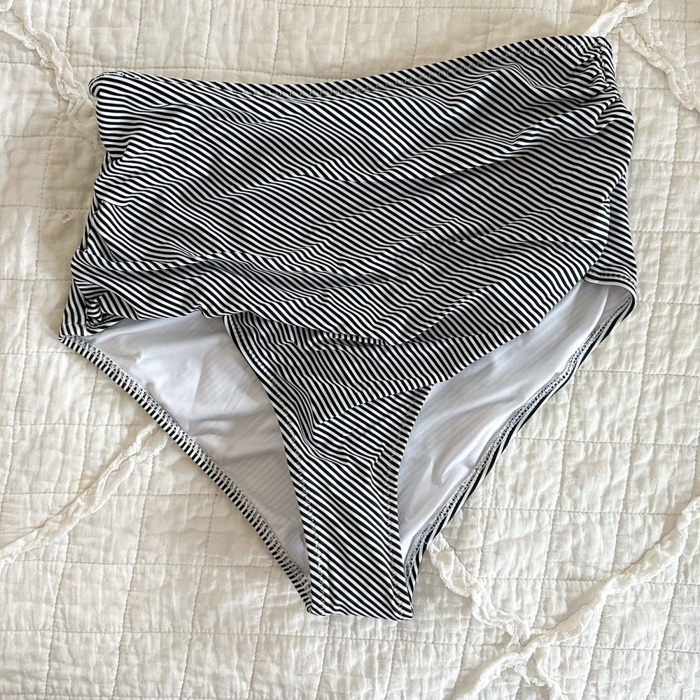 Stripped High Waist Bikini Bottoms